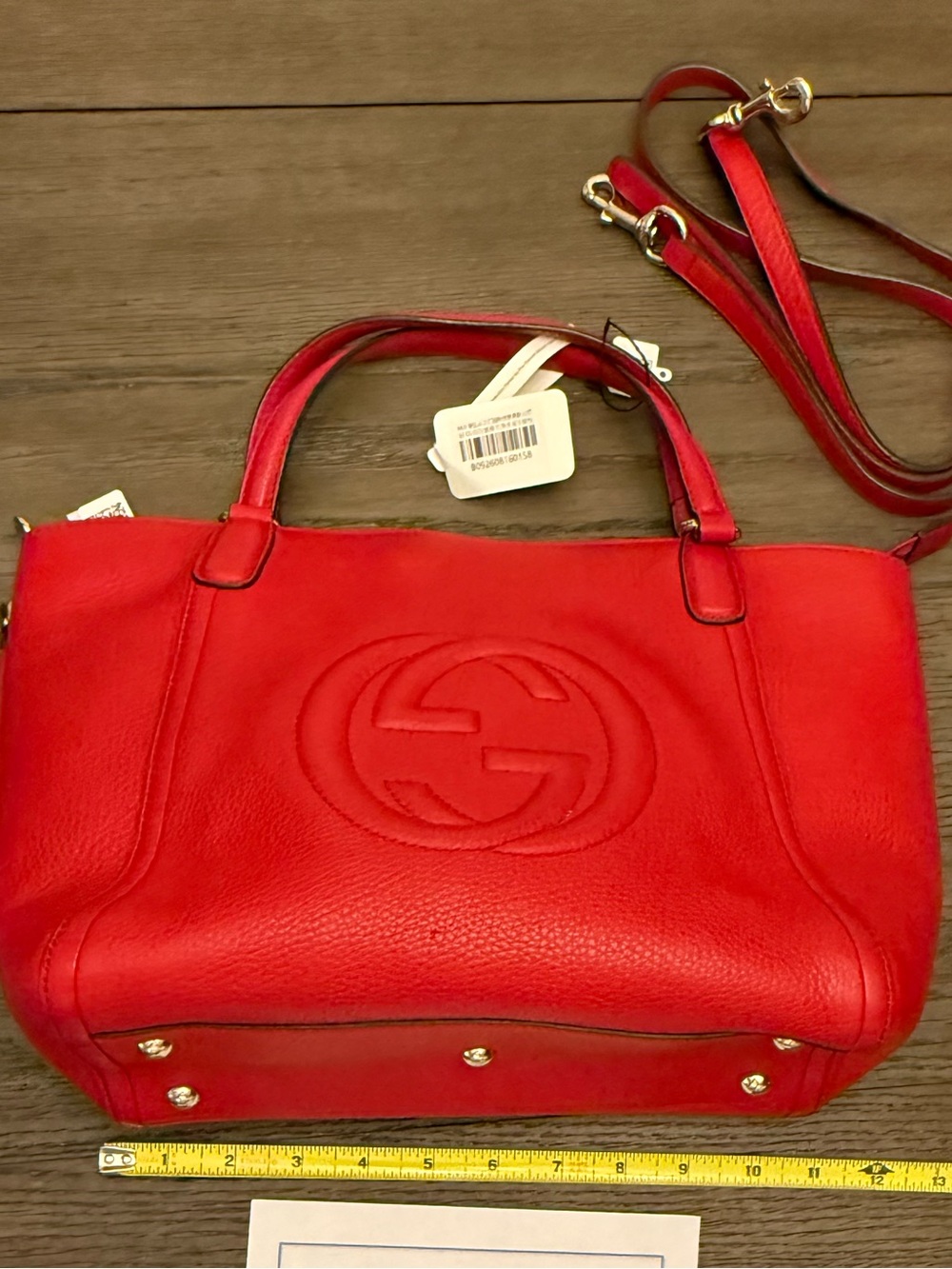 Gucci Red Pebbled Leather Small Soho Top Handle Crossbody with Embossed Logo 🔥